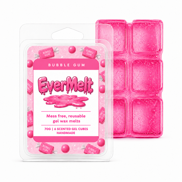 Pink wax melts packaging with 'EverMelt' branding on a white background